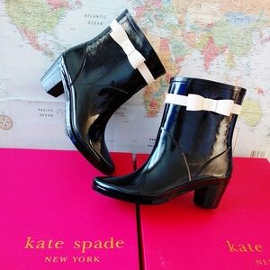 🎀 Kate Spade Paloma Bow Rain Boot Heels Black
